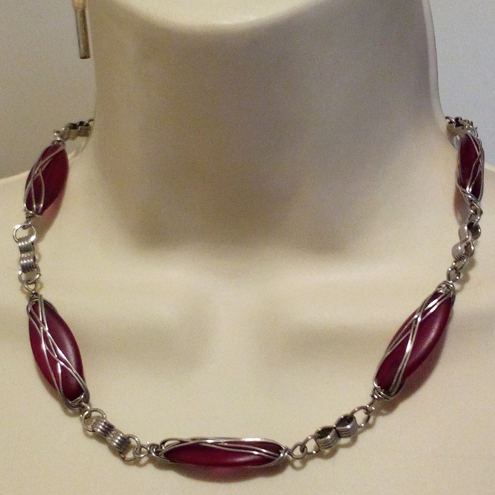 Unique Silver Wire Wrapped Necklace 20 Inch